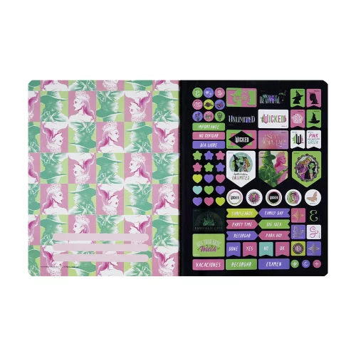 Cuaderno Cosido 100 Hojas Cuadriculado Wicked - Elphaba Y Glinda Marco Blanco