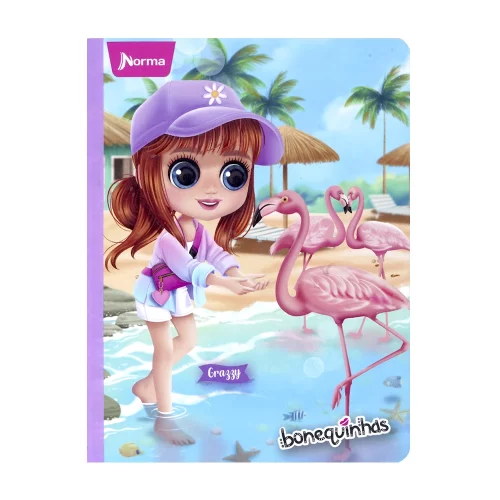 Cuaderno cosido 100 hojas línea corriente Bonequinhas - flamencos