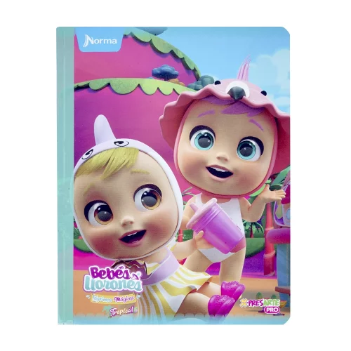 Cuaderno Cosido 100 Hojas línea corriente Cry Babies - Vaso Rosa Tropical