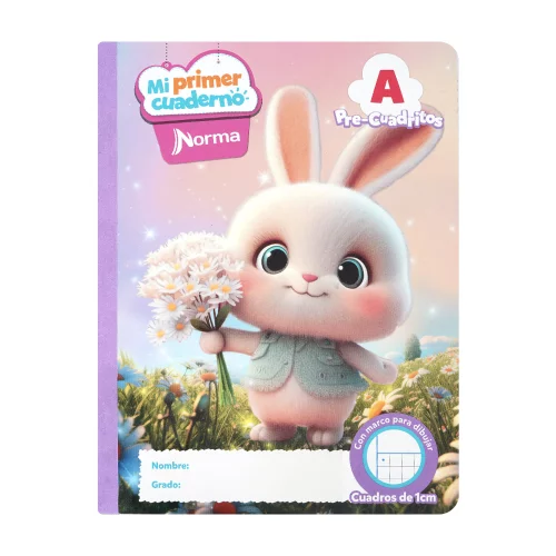 Cuaderno cosido 100 hojas precuadritos A Mi Primer Cuaderno - conejo