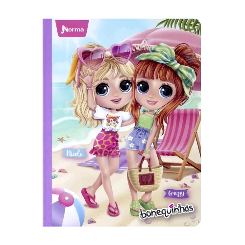Cuaderno cosido 50 hojas cuadriculado Bonequinhas - en la playa