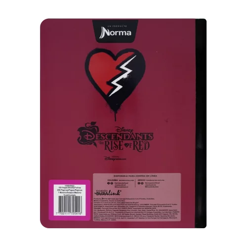 Cuaderno Cosido 50 Hojas Cuadriculado Descendientes - Rebel At Heart