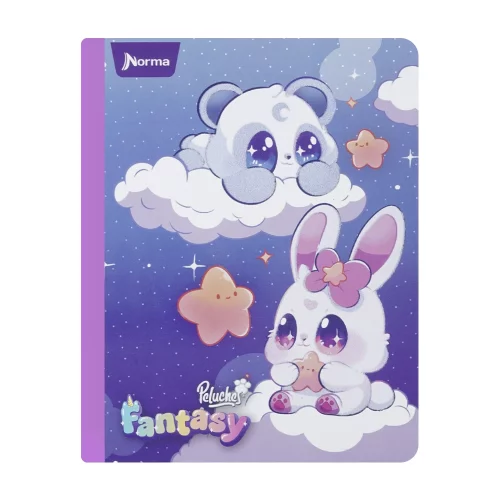 Cuaderno Cosido 50 Hojas Cuadriculado Peluches Fantasy - Panda Y Conejo