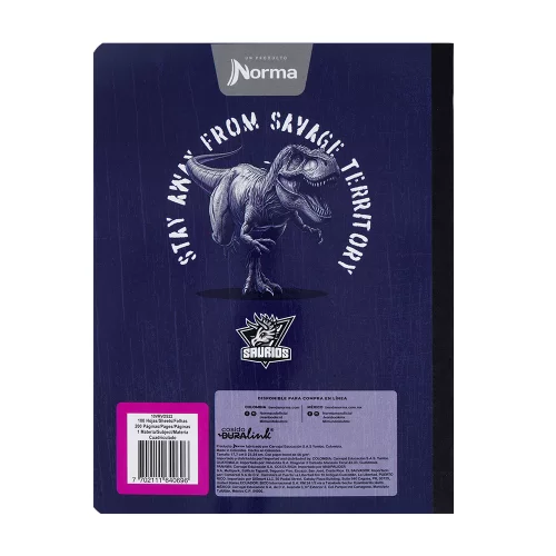 Cuaderno cosido 50 hojas cuadriculado Saurios - t-rex