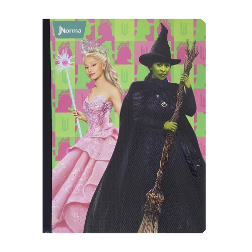 Cuaderno Cosido 50 Hojas Cuadriculado Wicked - Elphaba Y Glinda Fondo Cuadros