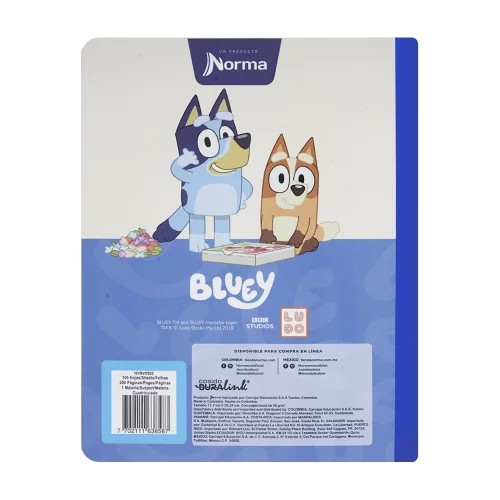 Cuaderno Cosido 50 Hojas Doble línea Bluey - Guitarras