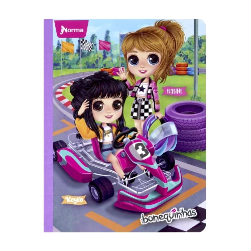 Cuaderno cosido 50 hojas doble línea Bonequinhas - karts