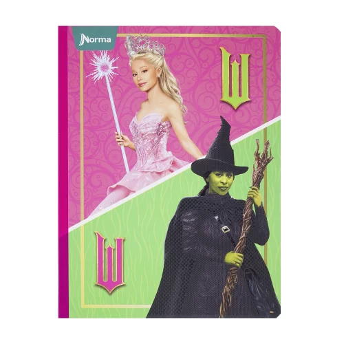 Cuaderno Cosido 50 Hojas Linea Corriente Wicked - Elphaba Y Glinda Marco Dorado