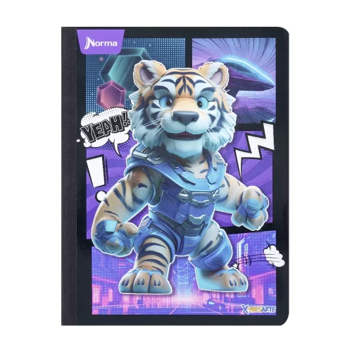 Cuaderno cosido masculino 50 hojas cuadriculado X-presarte - tigre yeah