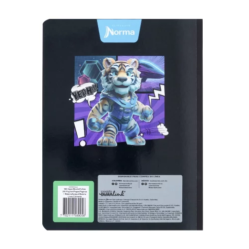 Cuaderno cosido masculino 50 hojas cuadriculado X-presarte - tigre yeah