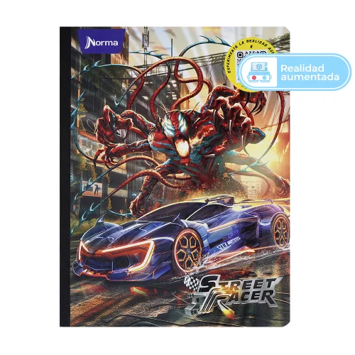 Cuaderno Cosido Street Racer 100 Hojas 1 Materia Doble Línea - Monstruo Rojo