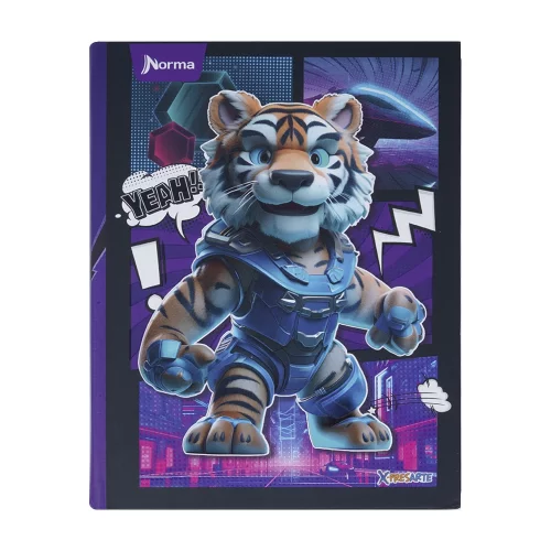 Cuaderno cosido tapa dura masculino 90 hojas cuadriculado X-presarte - tigre yeah