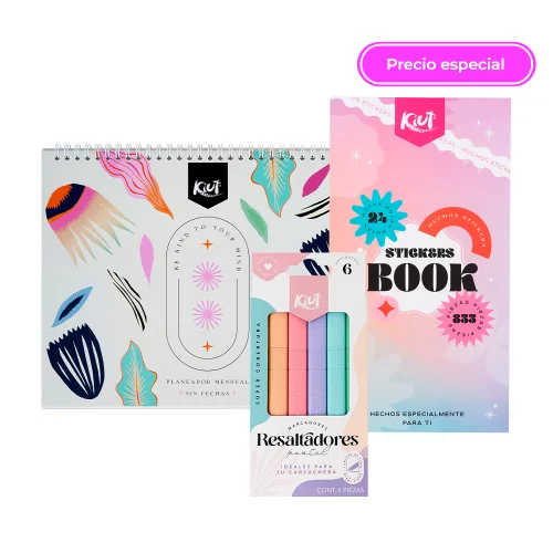 Kit Colors Planeador Mensual + Libro de stickers x 24 hojas + Resaltadores x 6 und