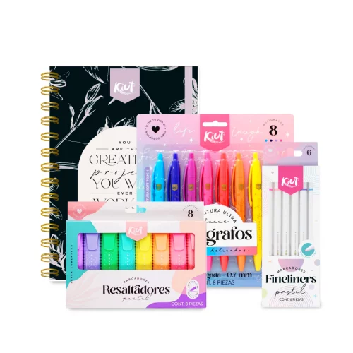 Kit Inspírate 2026 + Agenda Diaria + Resaltadores Kiut + Bolígrafos + Fineliners