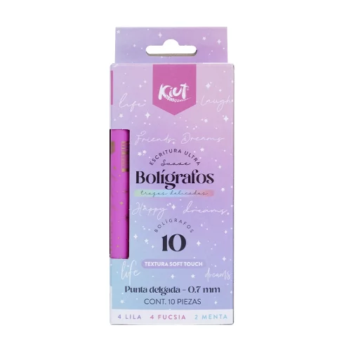 Lapiceros Kiut Surtida X10 Und: 4 Morado, 4 Fucsia Y 2 Menta