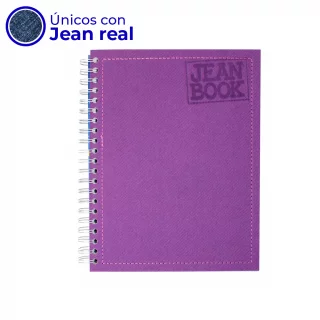 Cuaderno Argollado Tapa Dura Grande 80 Hojas Cuadriculado Jean Book Tela Real  Morado