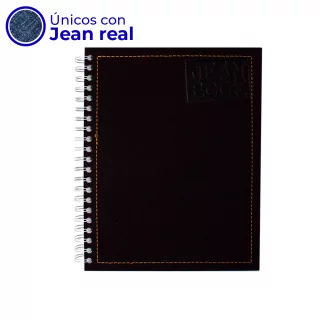 Cuaderno Argollado Tapa Dura Grande 80 Hojas Cuadriculado Jean Book Tela Real  Negro