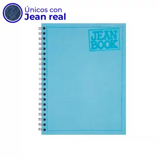 Cuaderno Argollado Tapa Dura Grande 80 Hojas Cuadriculado Jean Book Tela Real Azul Cielo