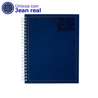 Cuaderno Argollado Tapa Dura Grande 80 Hojas Cuadriculado Jean Book Tela Real Azul Oscuro