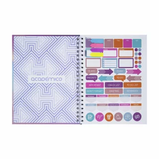 Cuaderno Argollado tapa dura grande 80 Hojas Linea Corriente Academico - Humo Morado Y Rosa