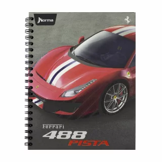Cuaderno Argollado Tapa Dura Grande 80 Hojas Linea Corriente Ferrari - 488 Pista