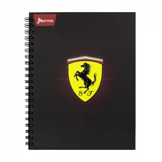 Cuaderno Argollado Tapa Dura Grande 80 Hojas Linea Corriente Ferrari - Logo Fondo Negro