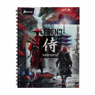 Cuaderno argollado tapa dura grande masculino 80 hojas cuadriculado X-presarte - legend samurai