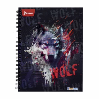 Cuaderno argollado tapa dura grande masculino 80 hojas cuadriculado X-presarte - wolf