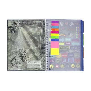 Cuaderno Argollado Tapa Dura Grande Multimaterias 5M Cuadriculado Jean Book - Estrellas Y Cajas