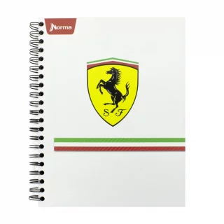 Cuaderno Argollado Tapa Dura Grande Multimaterias 7M Cuadriculado Ferrari - Logo Fondo Blanco