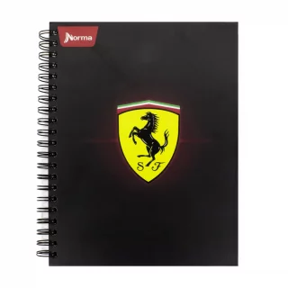 Cuaderno Argollado Tapa Dura Grande Multimaterias 7M Cuadriculado Ferrari - Logo Fondo Negro