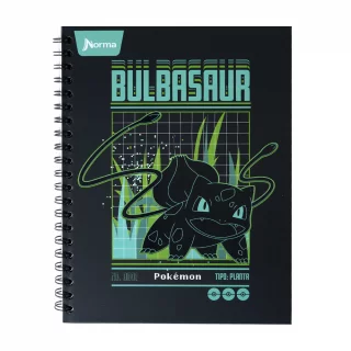 Cuaderno Argollado tapa dura grande Pokemon 80 Hojas Cuadriculado - Bulbasaur 0001