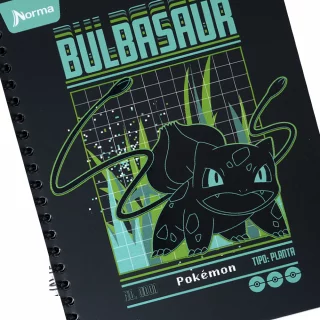 Cuaderno Argollado tapa dura grande Pokemon 80 Hojas Cuadriculado - Bulbasaur 0001