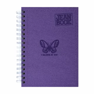 Cuaderno argollado tapa dura mediano multimaterias 5M cuadriculado Jean Book tela real - Mariposa