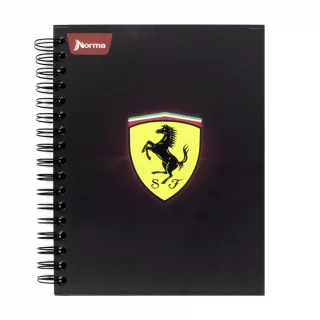 Cuaderno Argollado Tapa Dura Mediano Multimaterias 7M Cuadriculado Ferrari - Logo Fondo Negro