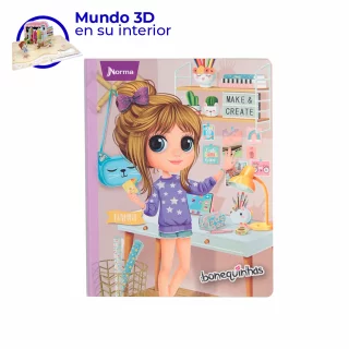 Cuaderno Cosido  50 Hojas Cuadriculado Bonequinhas Dolls Estudio