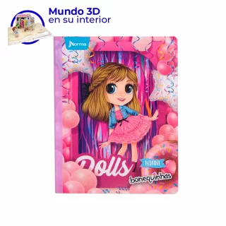Cuaderno Cosido  50 Hojas Cuadriculado Bonequinhas Dolls Fiesta