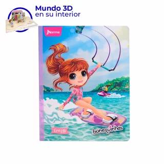 Cuaderno Cosido  50 Hojas Cuadriculado Bonequinhas Dolls Surf