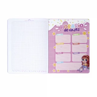 Cuaderno cosido 100 hojas cuadriculado Bonequinhas - patinaje