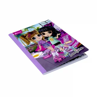 Cuaderno cosido 100 hojas cuadriculado Bonequinhas - patinaje