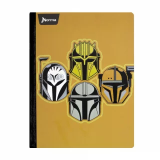 Cuaderno Cosido 50 Hojas Linea Corriente Mandalorian Cascos Fondo Naranja