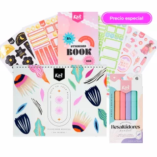Kit Colors Planeador Mensual + Libro de stickers x 24 hojas + Resaltadores x 6 und