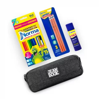 Kit para Regresar a clases Cartuchera + Pegante + Lapices + Caja de Colores Norma