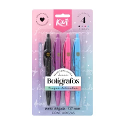 Lapiceros Kiut X 4 Colores  Negro, Azul, Morado Y Rosado - 2