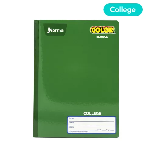 Cuaderno Cosido College Blanco Norma Color Verde 100 Hojas