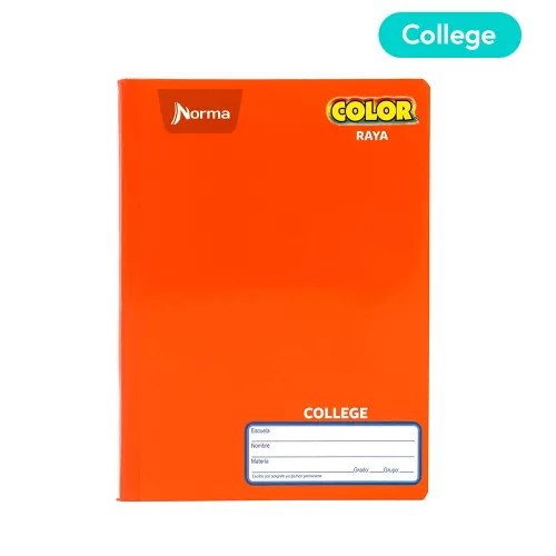Cuaderno Cosido College Raya Norma Color Anaranjado 100 Hojas