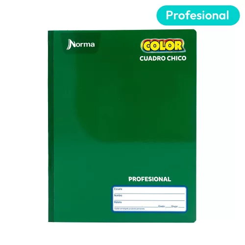 Cuaderno Cosido Profesional Cuadro Chico Norma Color Verde 100 Hojas
