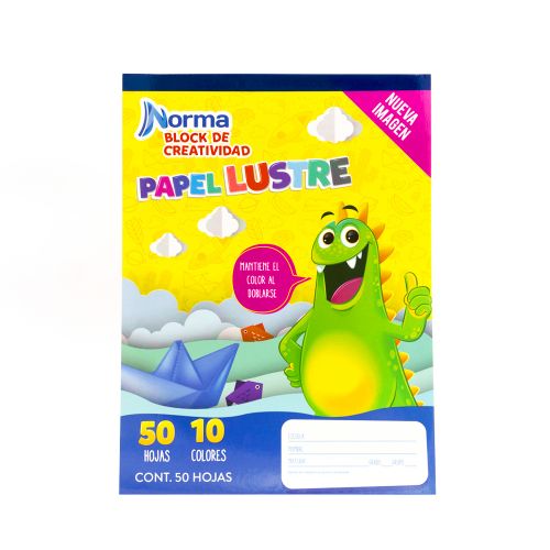 Block Creatividad Papel Lustre Colores Norma 50 Hojas 1690