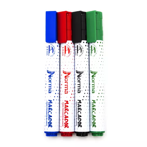 Caja Plastica de Marcadores para Pizarron Norma 4 Unidades (azul, negro, rojo y verde)