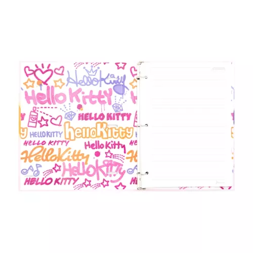 Carpeta 3 Aros Tapa Dura Profesional Hello Kitty Graffiti  Hojas